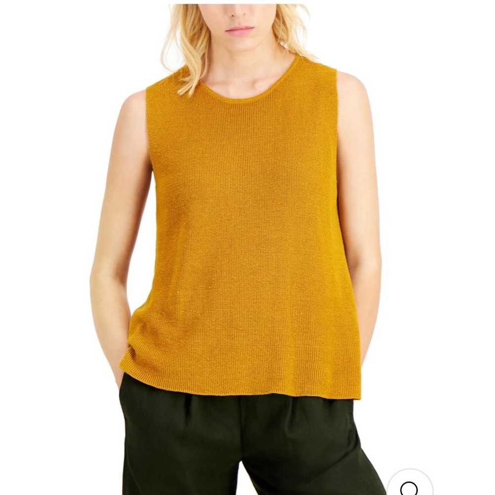 Eileen Fisher Gold 100% Cotton Knit Sweater Tank Vest Top Large Preppy Coastal